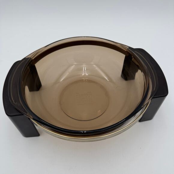 Vintage PYREX Fireside Amber Mixing Serving Bowl and Handled Cradle 024 2l - Picture 3 of 7